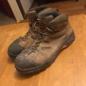 Leather Wolverine, steel toe work boots.